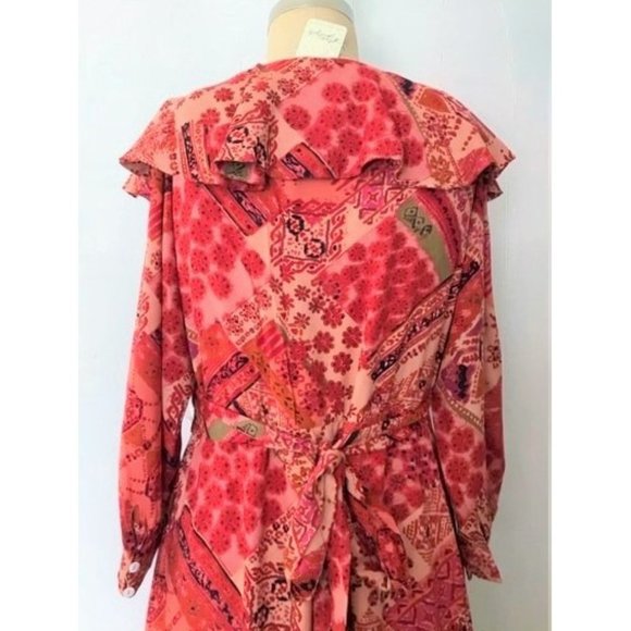 FREE PEOPLE LENNON MAXI DRESS PRIMROSE COMBO CORAL PINK M NWT - Picture 9 of 13